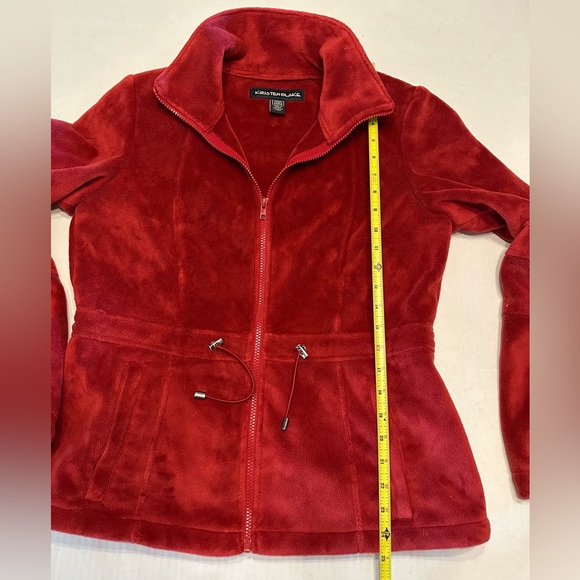 Kristen Blake Burgundy Full Zip Velour Fleece Jacket Size Medium Cinch Waist - Picture 8 of 8